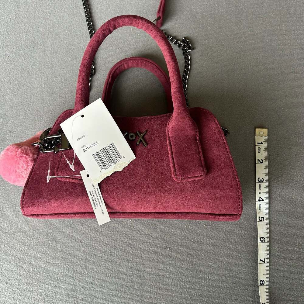 Betsey Johnson XOXO Faux Suede Mini Satchel with Heart Pom Charm - Picture 4 of 8